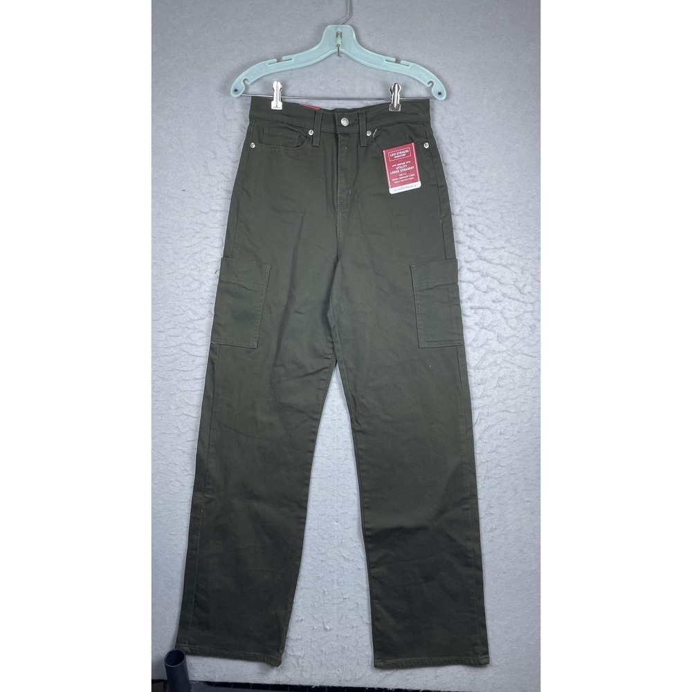 Levi Strauss Signature Pants Womens 4 Green Utility Loose Straight Stretch Cargo
